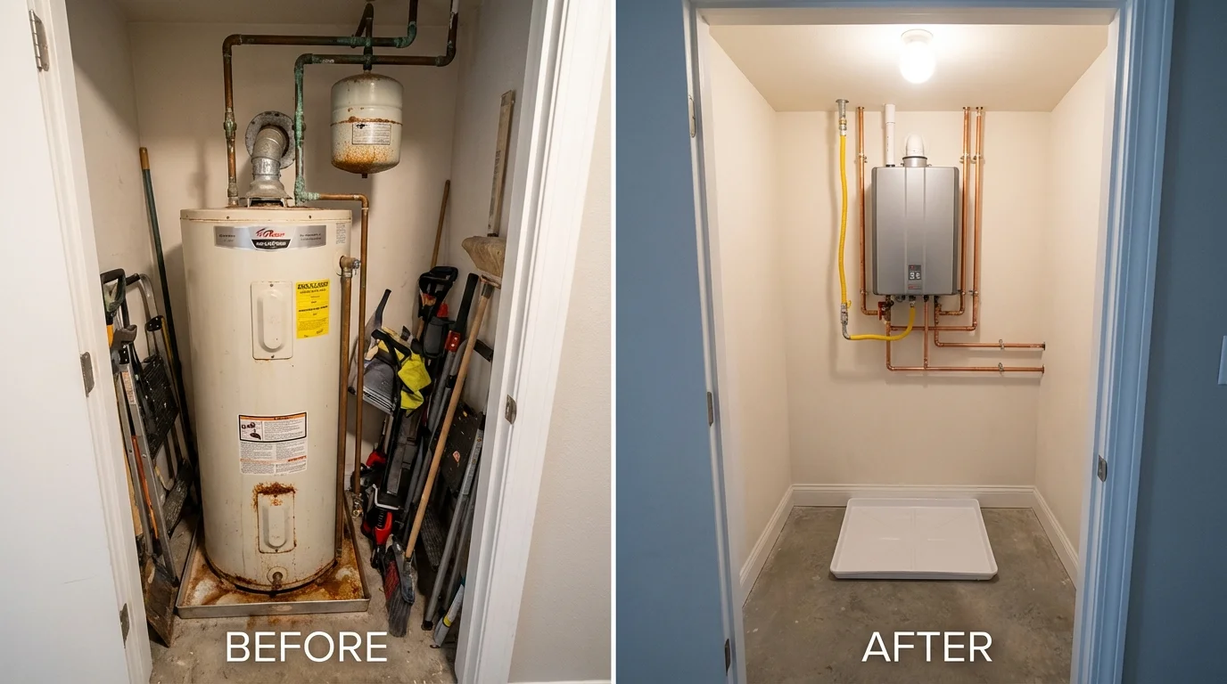 Tank water heater versus wall-mounted tankless unit comparison for Belton, TX homeowners