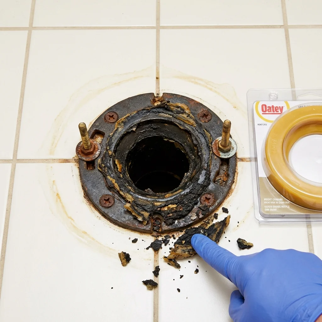 Failed wax ring showing water seepage at the base of a toilet in a Belton, TX home