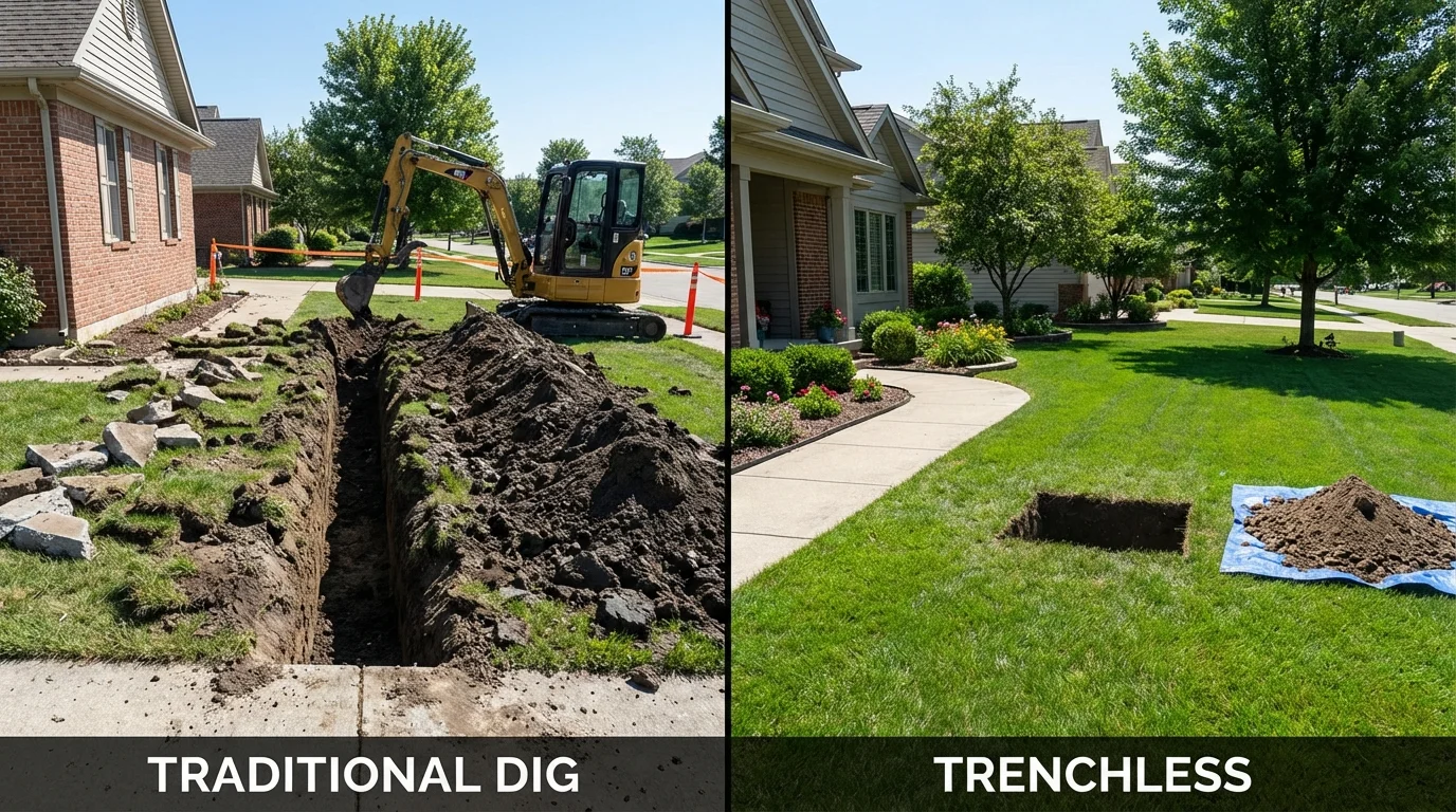 Trenchless sewer repair with minimal yard damage versus traditional excavation in Belton, TX